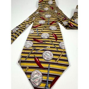 Tabasco Vtg Silk‎ Tie Chili Peppers Golf Tees Striped Hot Sauce Novelty Print